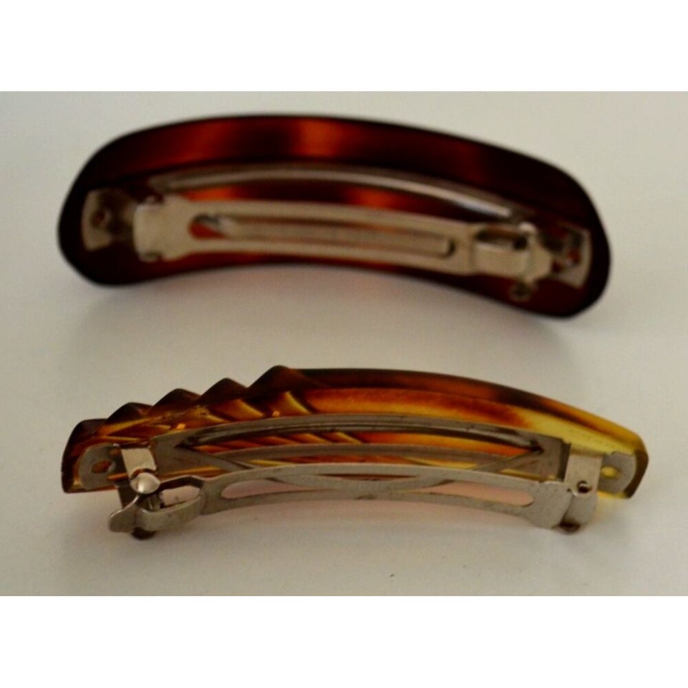 Lot Of 2 Vintage French Faux Tortoise Shell Hair Clips Barrettes Made In France - Picture 2 of 7